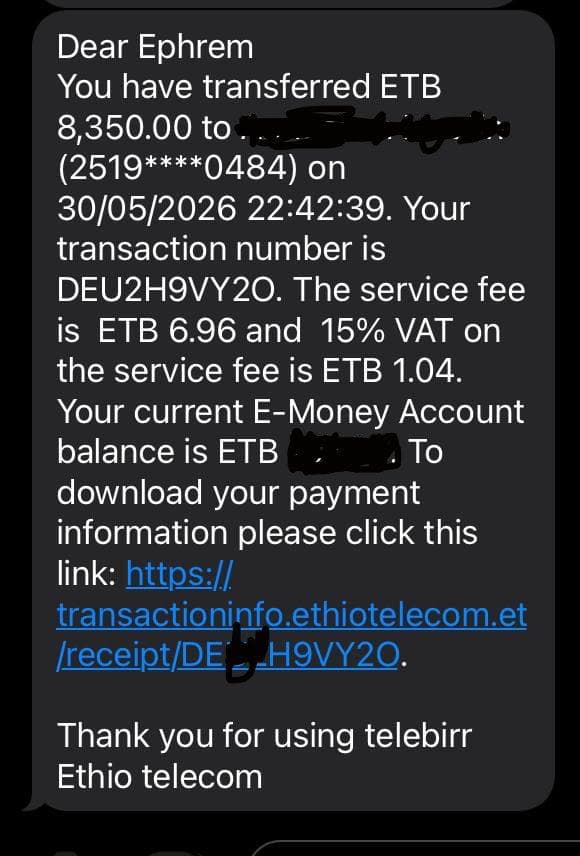 E-Birr receipt being verified