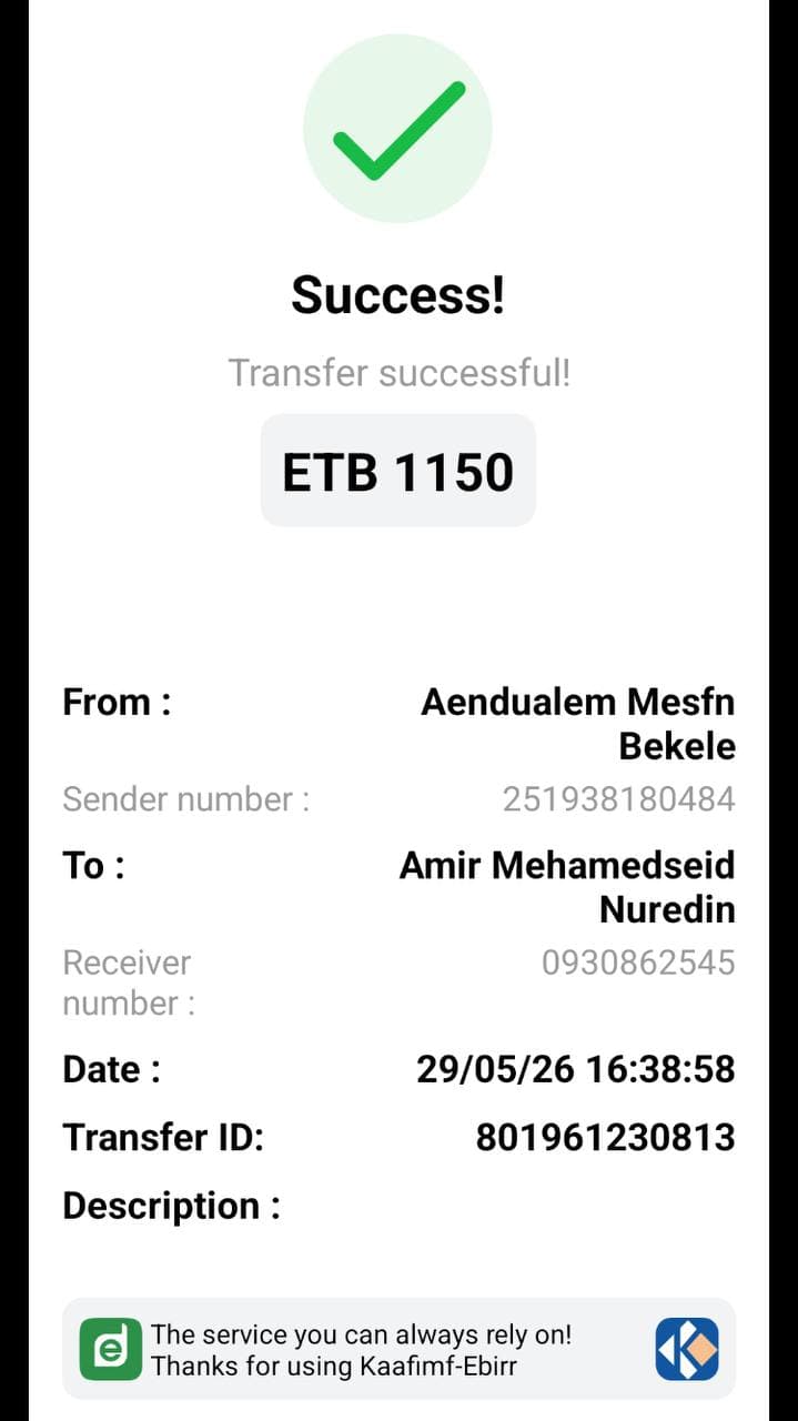E-Birr receipt being verified